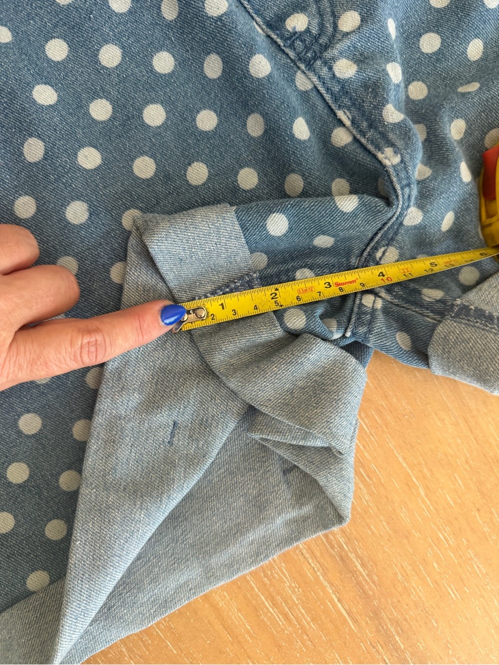 Wishlist Light Blue Polka Dot Denim Short Overalls Romper - Picture 7 of 7